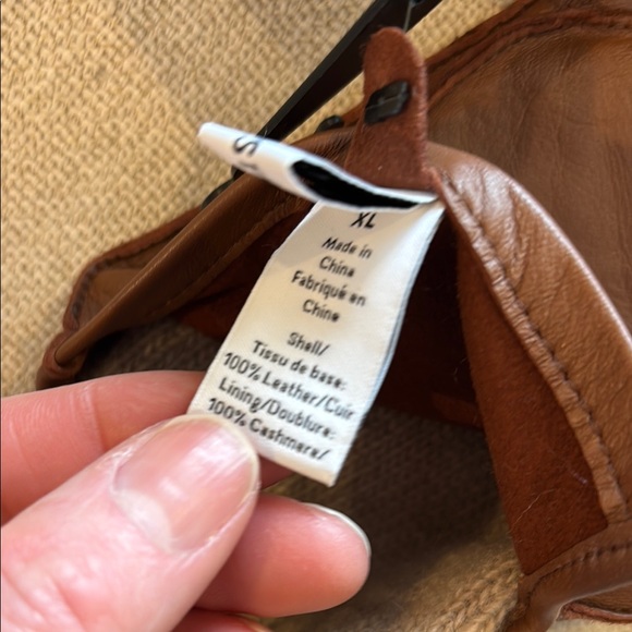 NEW Nordstrom Brown Leather Gloves with Cashmere Knit Cuffs XL - Picture 2 of 5